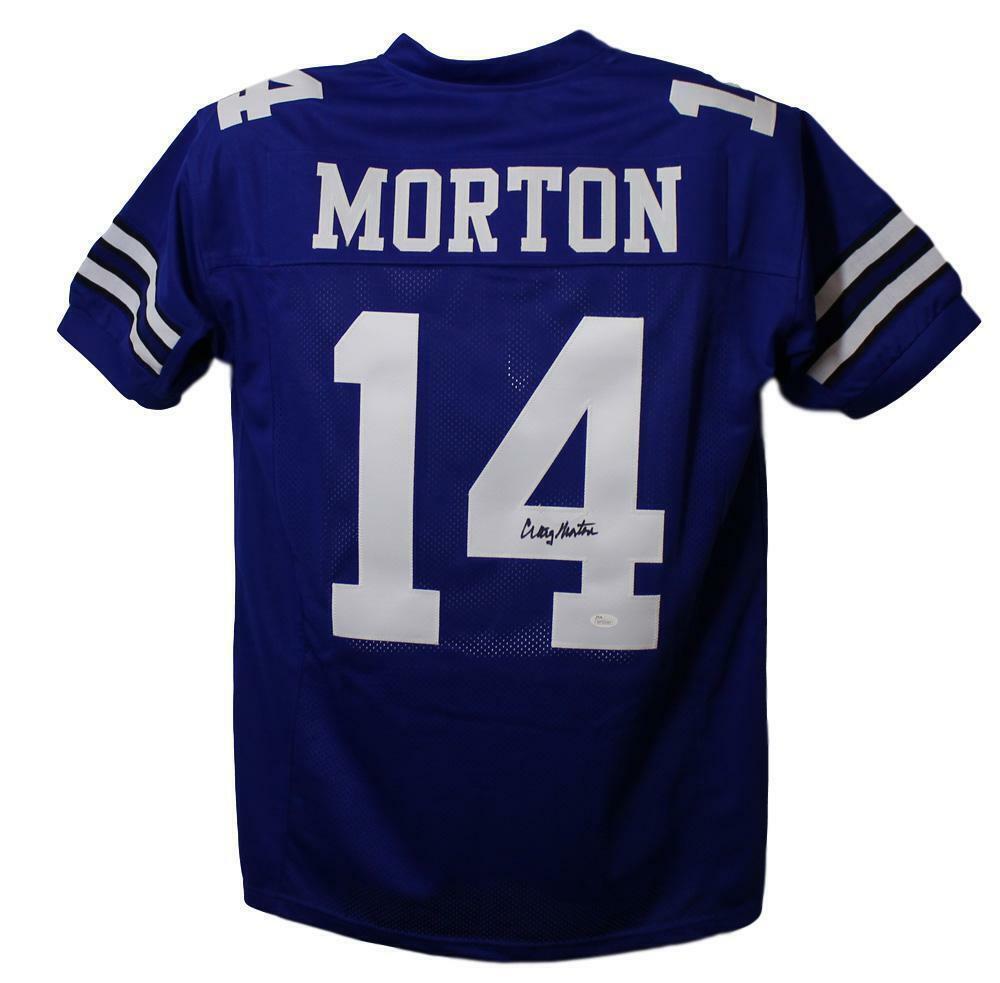 Craig Morton Autographed/Signed Pro Style XL Blue Jersey JSA 13470