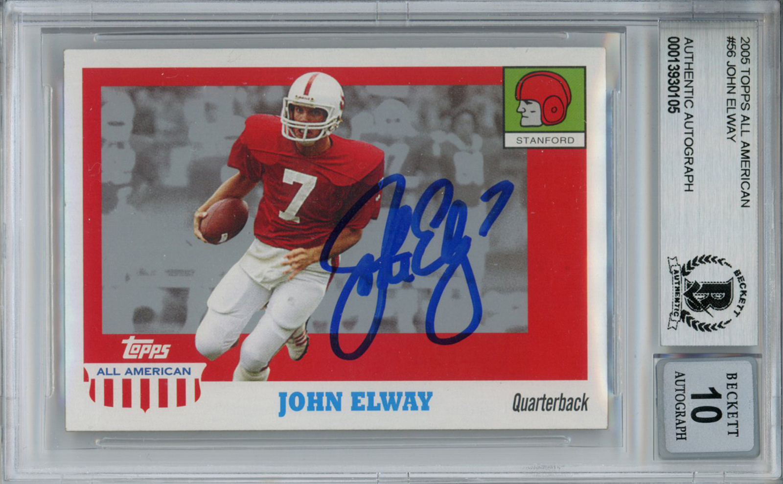 John Elway Signed 2005 Topps All American #56 Trading Card Beckett 10 Slab 37648