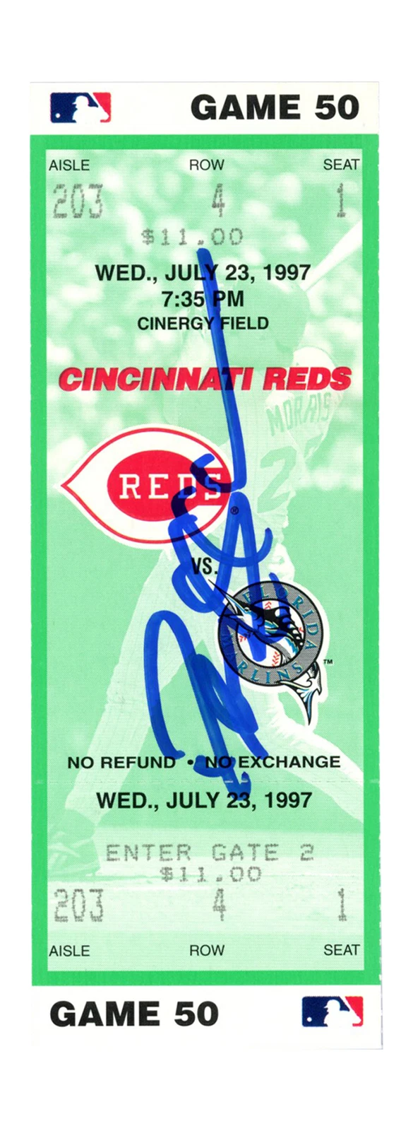 Deion Sanders Signed Cincinnati Reds 7/23/1997 vs Marlins Ticket BAS 37221