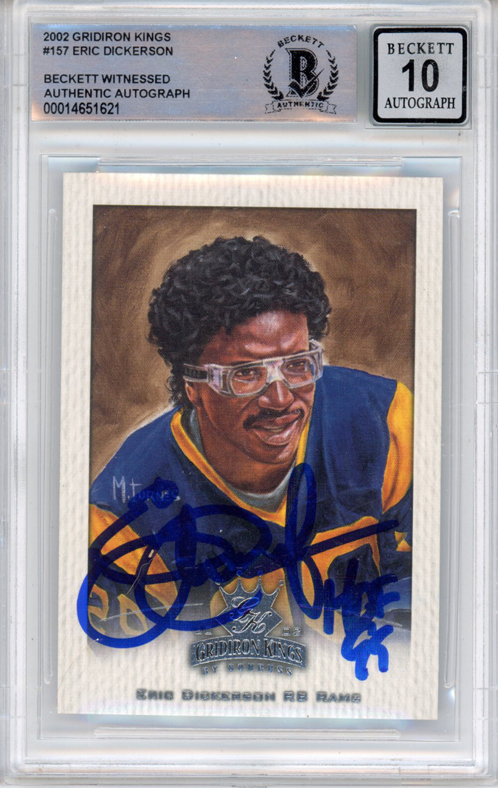 Eric Dickerson Signed 2002 Gridiron Kings #157 Trading Card HOF Beckett Slab
