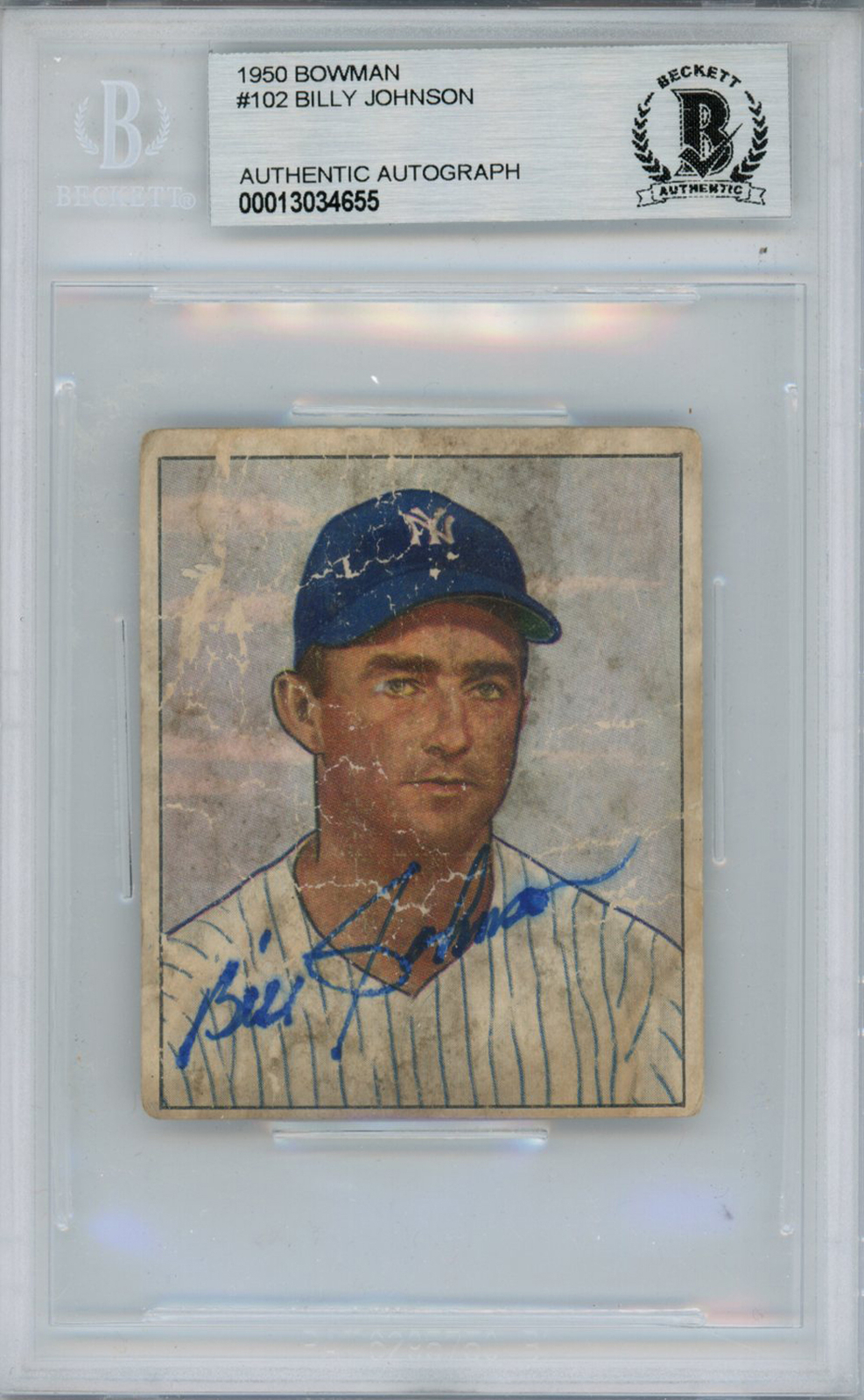 Billy Johnson Autographed 1950 Bowman #102 Trading Card Beckett Slab 38426