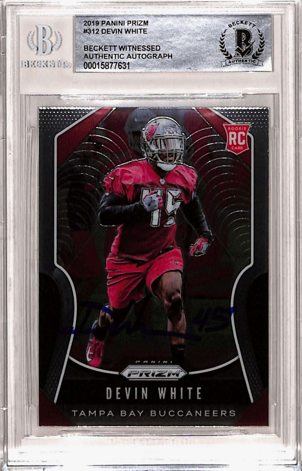Devin White Signed 2019 Panini Prizm #312 Trading Card Slab Beckett 40582