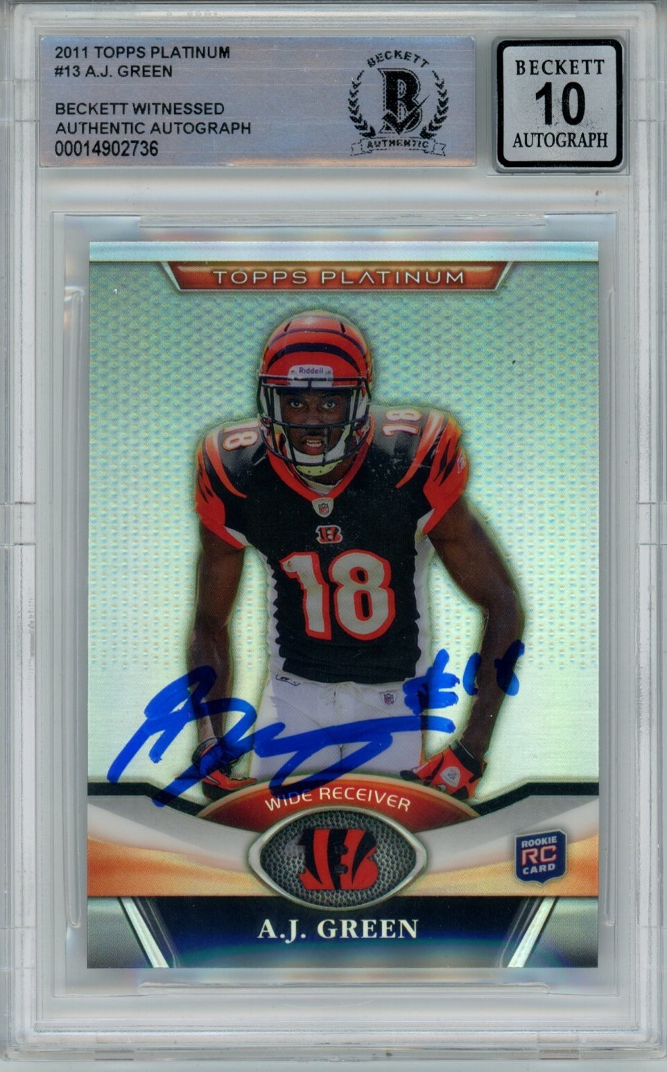 AJ Green Signed Bengals 2011 Topps Platinum #13 Beckett Auto 10 40683
