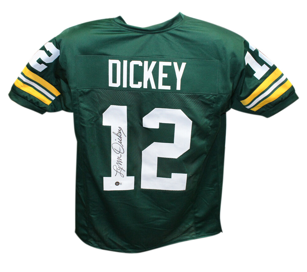Lynn Dickey Autographed/Signed Pro Style XL Green Jersey Beckett 41019