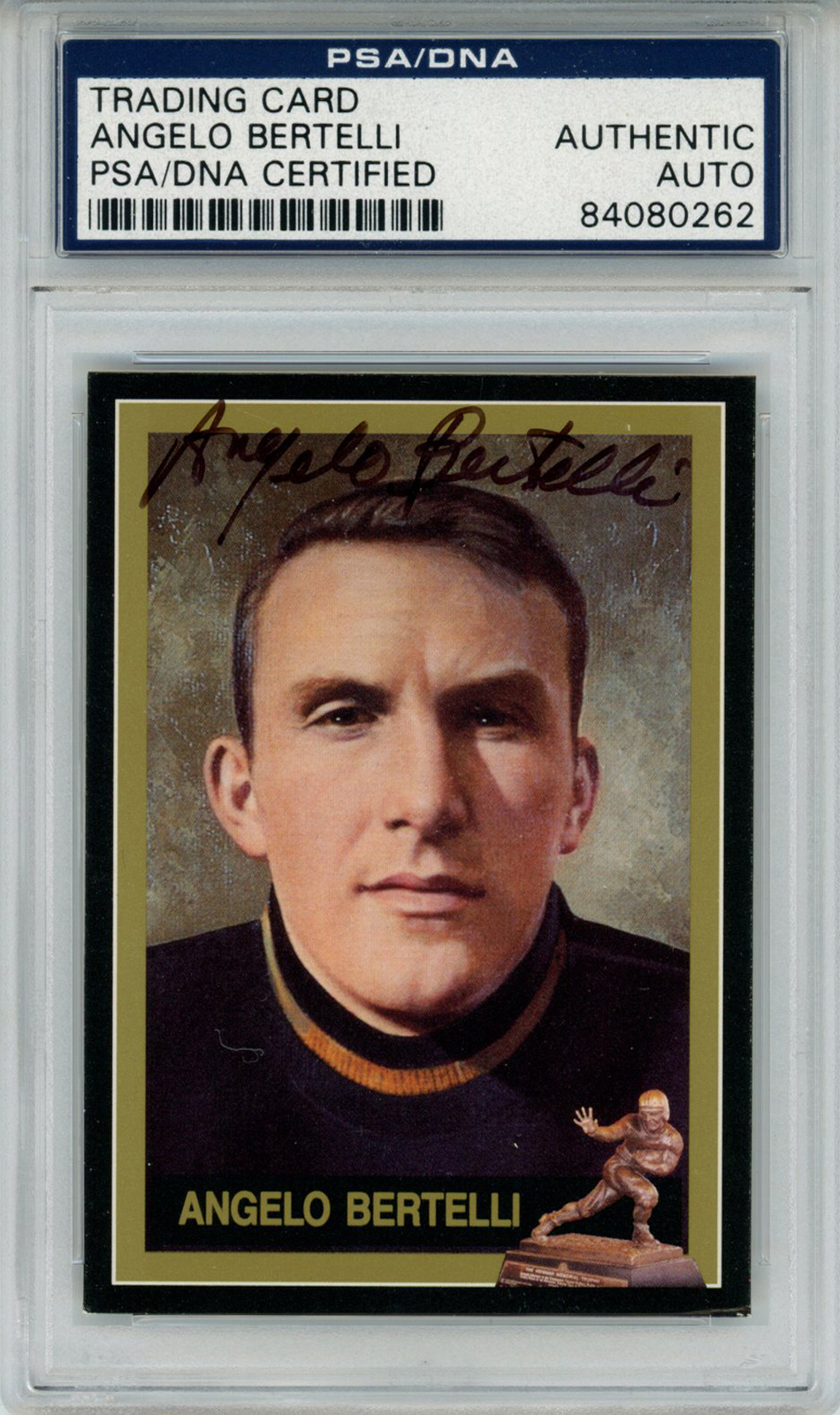 Angelo Bertelli Autographed 1991 Downtown Athletic Club #9 Card PSA Slab 43787