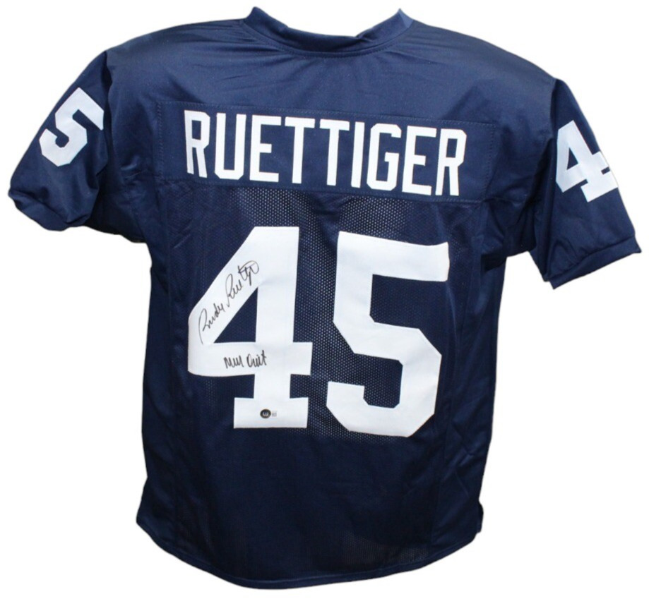 Rudy Ruettiger Autographed College Style Blue Jersey XL Insc. Beckett 41171