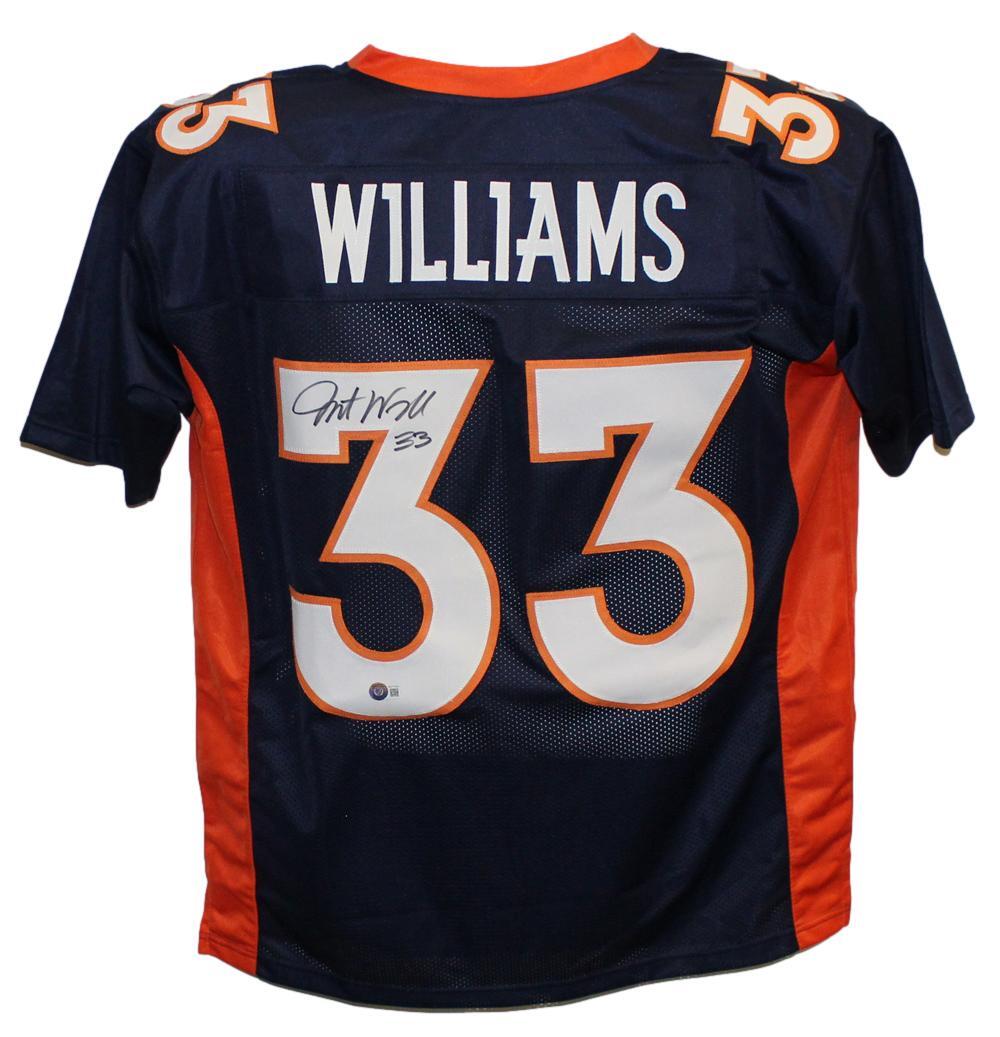 Javonte Williams Autographed/Signed Pro Style Blue Jersey Beckett 32103