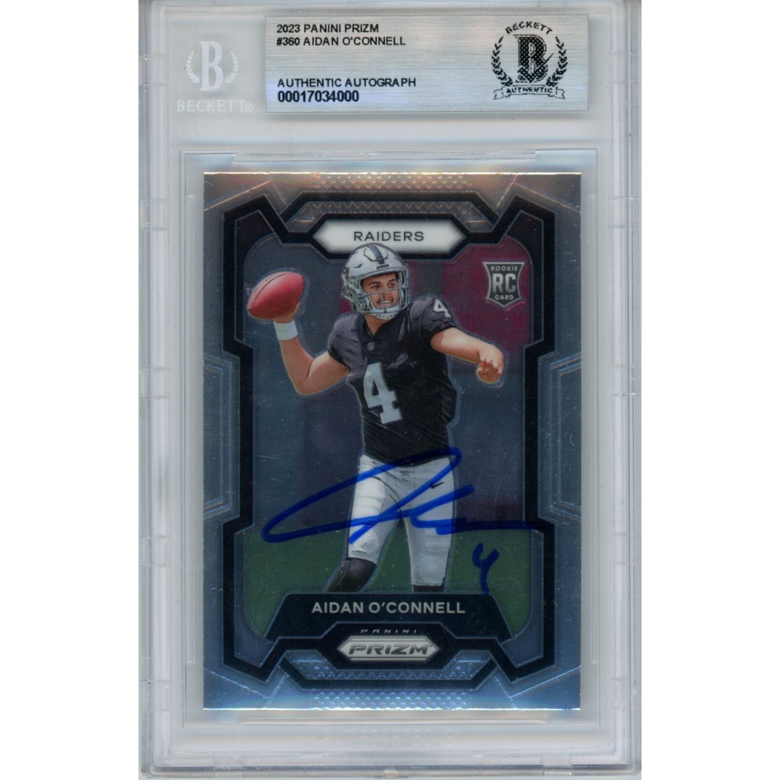 Aidan O'Connell Autographed 2023 Panini #360 Trading Card Beckett 46495