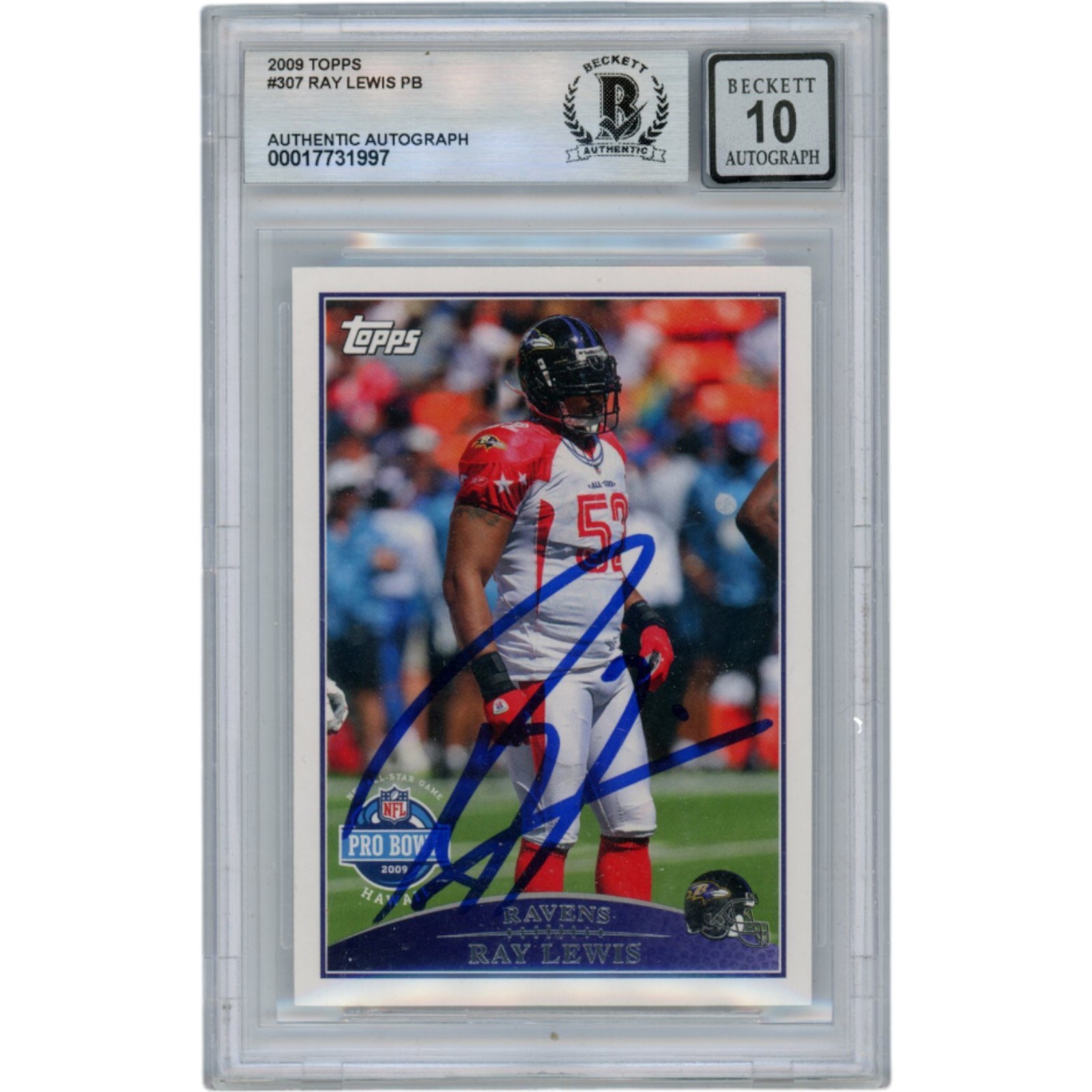 Ray Lewis Autographed/Signed 2009 Topps #307 Slabbed Trading Card Beckett 50026