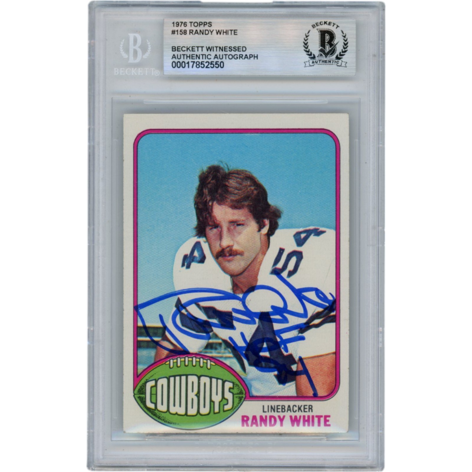 Randy White Autographed 1976 Topps #168 HOF Slabbed Trading Card Beckett 50627