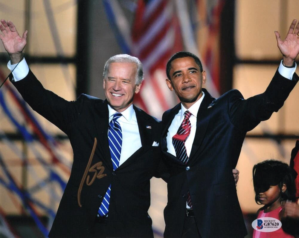President Joe Biden Signed Autograph 8x10 Photo w/ Barack Obama - Beckett COA