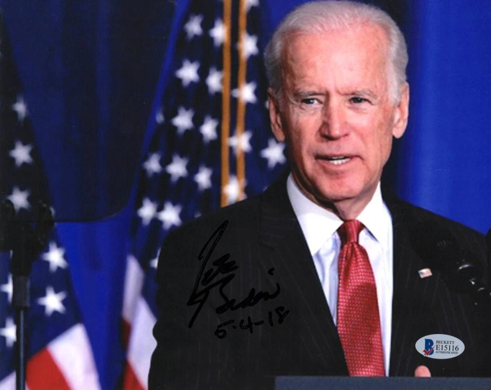 US President Joe Biden Signed Autograph 8x10 Photo - American Flag Beckett COA