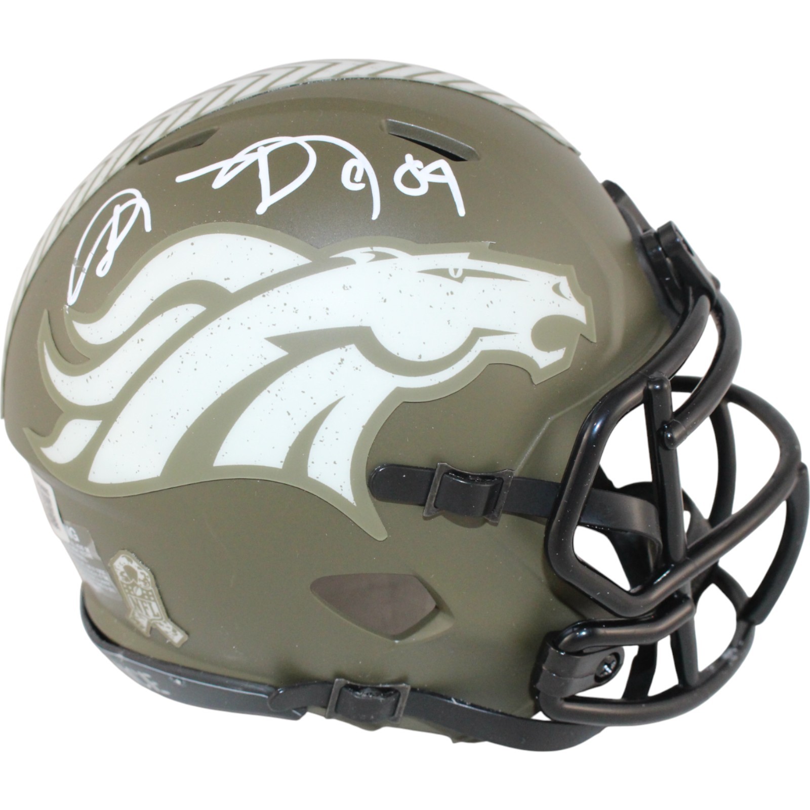 Shannon Sharpe Autographed Denver Broncos 22 Salute Mini Helmet Beckett 50810