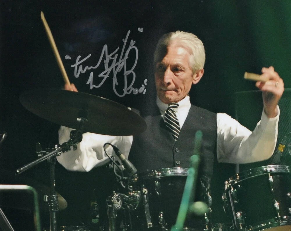 CHARLIE WATTS SIGNED AUTOGRAPH 8X10 PHOTO - LEGEND, ROLLING STONES DRUMMER, RARE