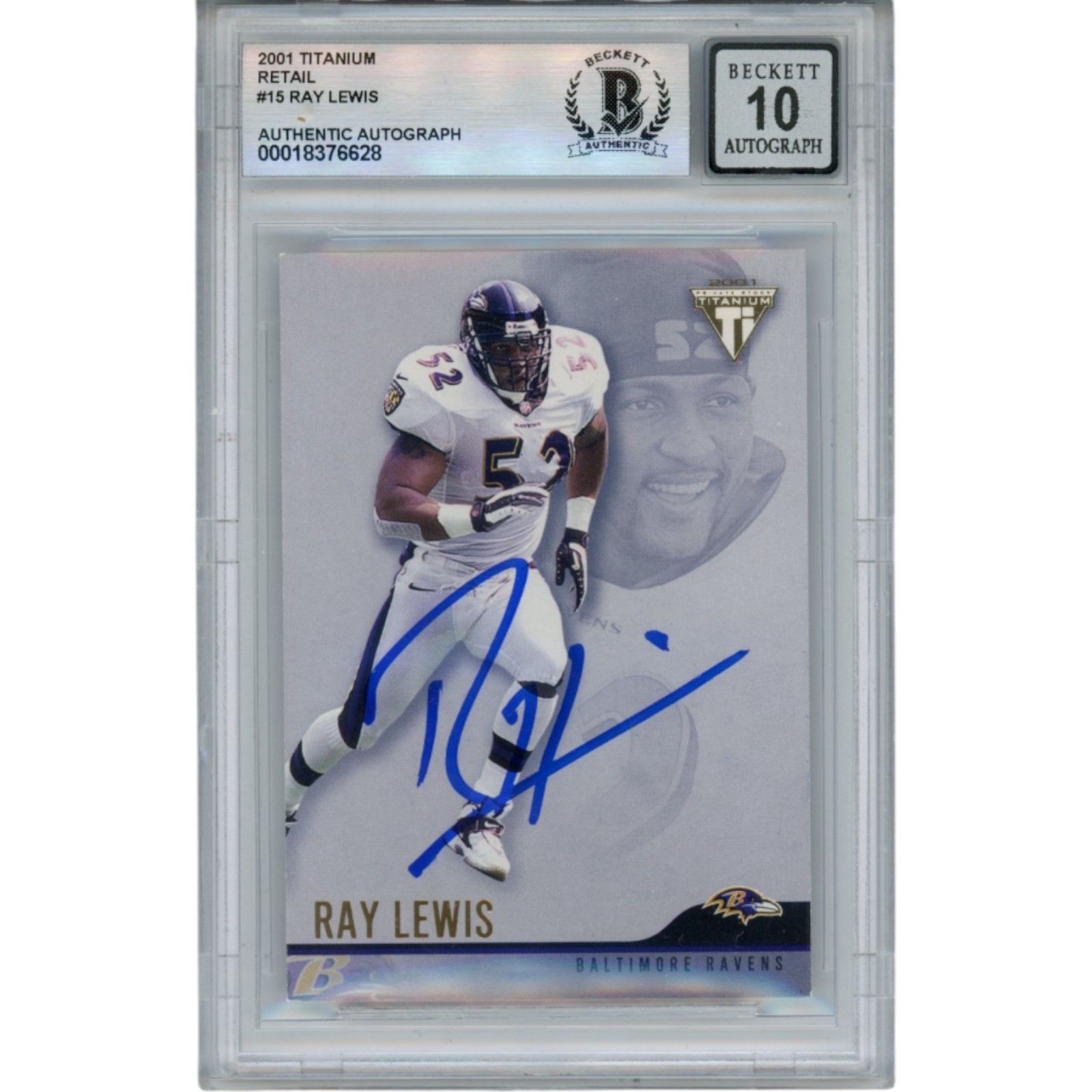Ray Lewis Autographed 2001 Pacific Private Stock #15 Trading Card Beckett 53040