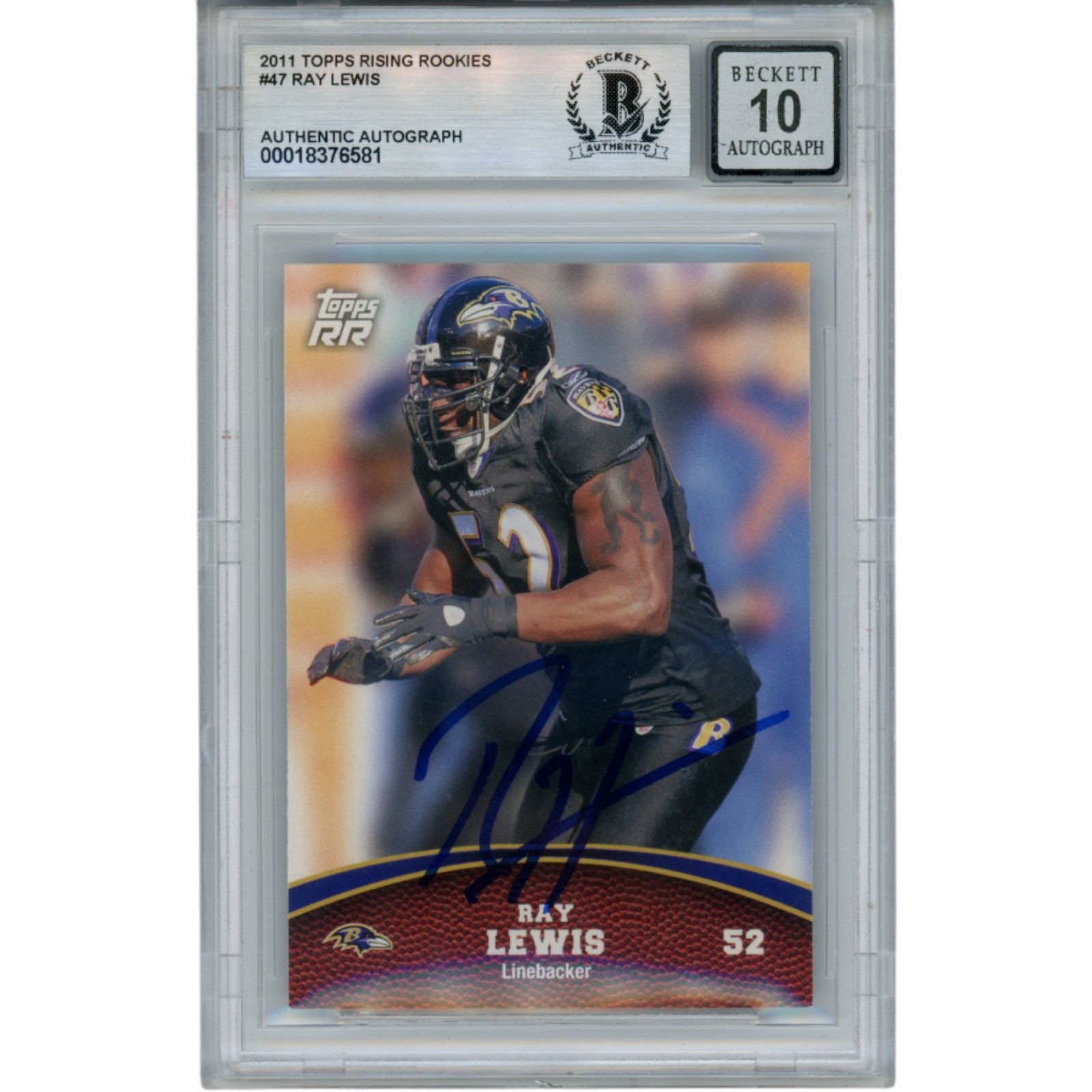 Ray Lewis Autographed 2011 Topps Rising Rookies #47 Trading Card Beckett 53047