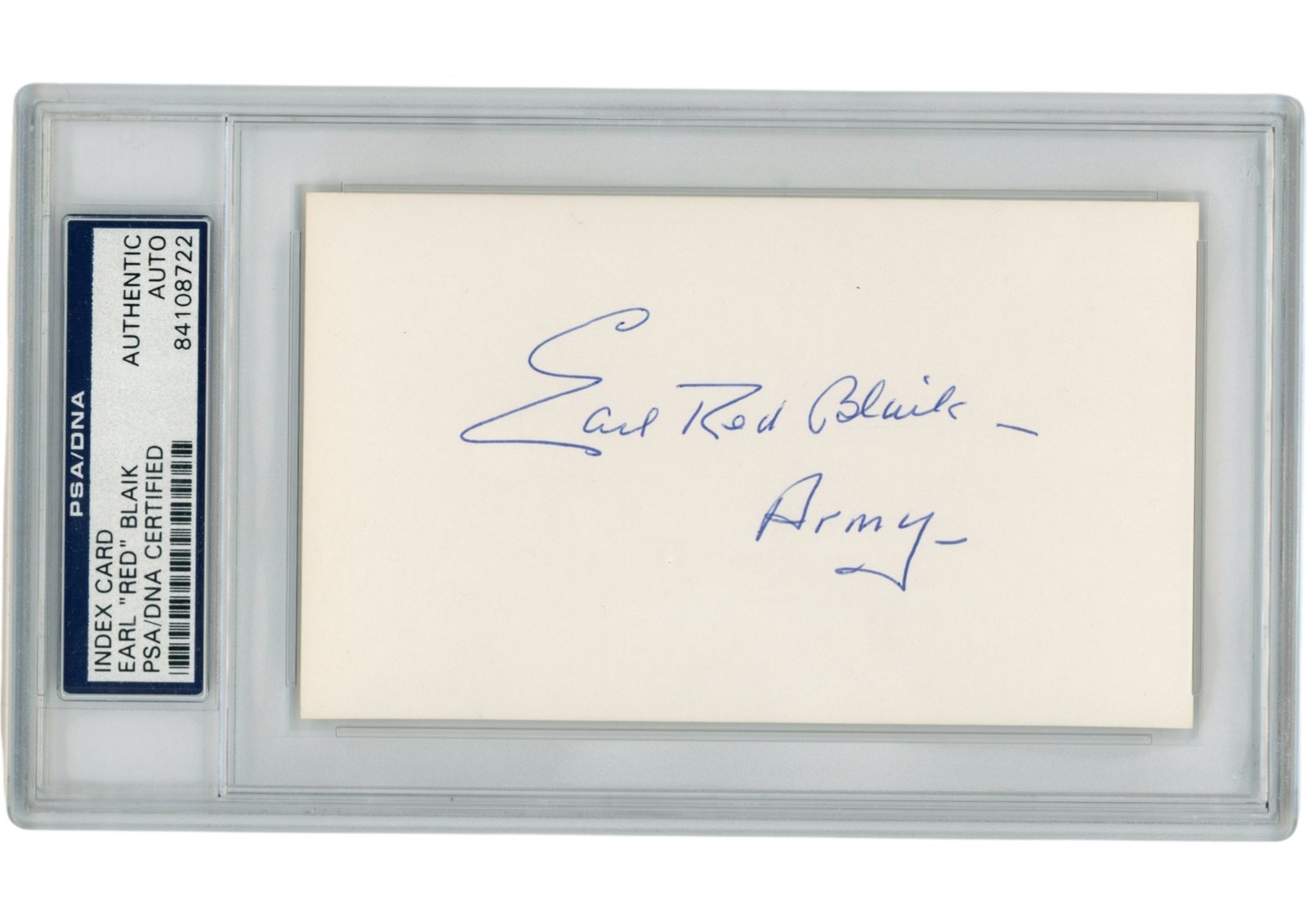 Earl Red Blaik Autographed/Signed Army Cadets Index Card Slabbed PSA 54933
