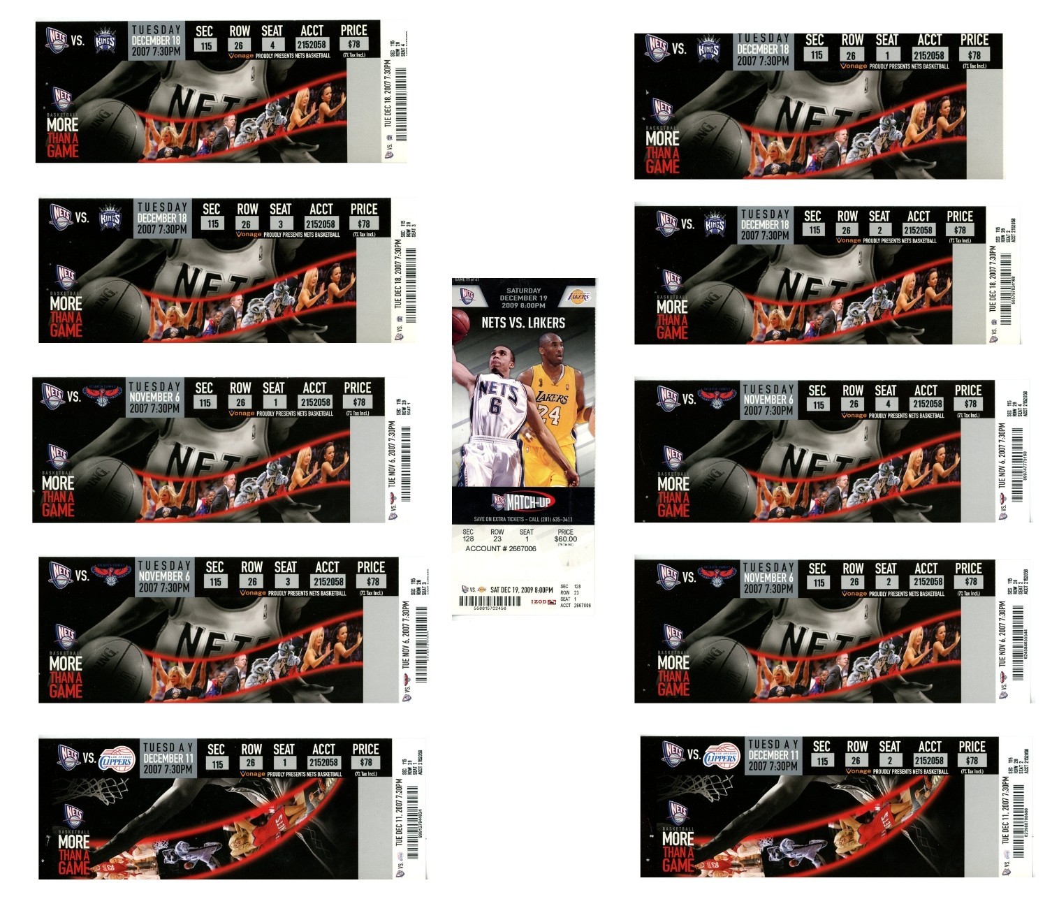 New Jersey Nets 11 quantity Ticket Lot 2007 & 2009 NBA Seasons 55542