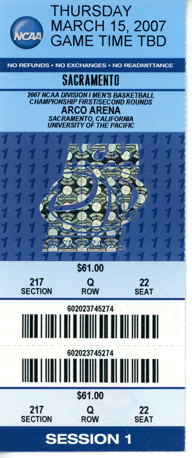2007 First Round March Madness Vanderbilt vs. George Washington Ticket 55557
