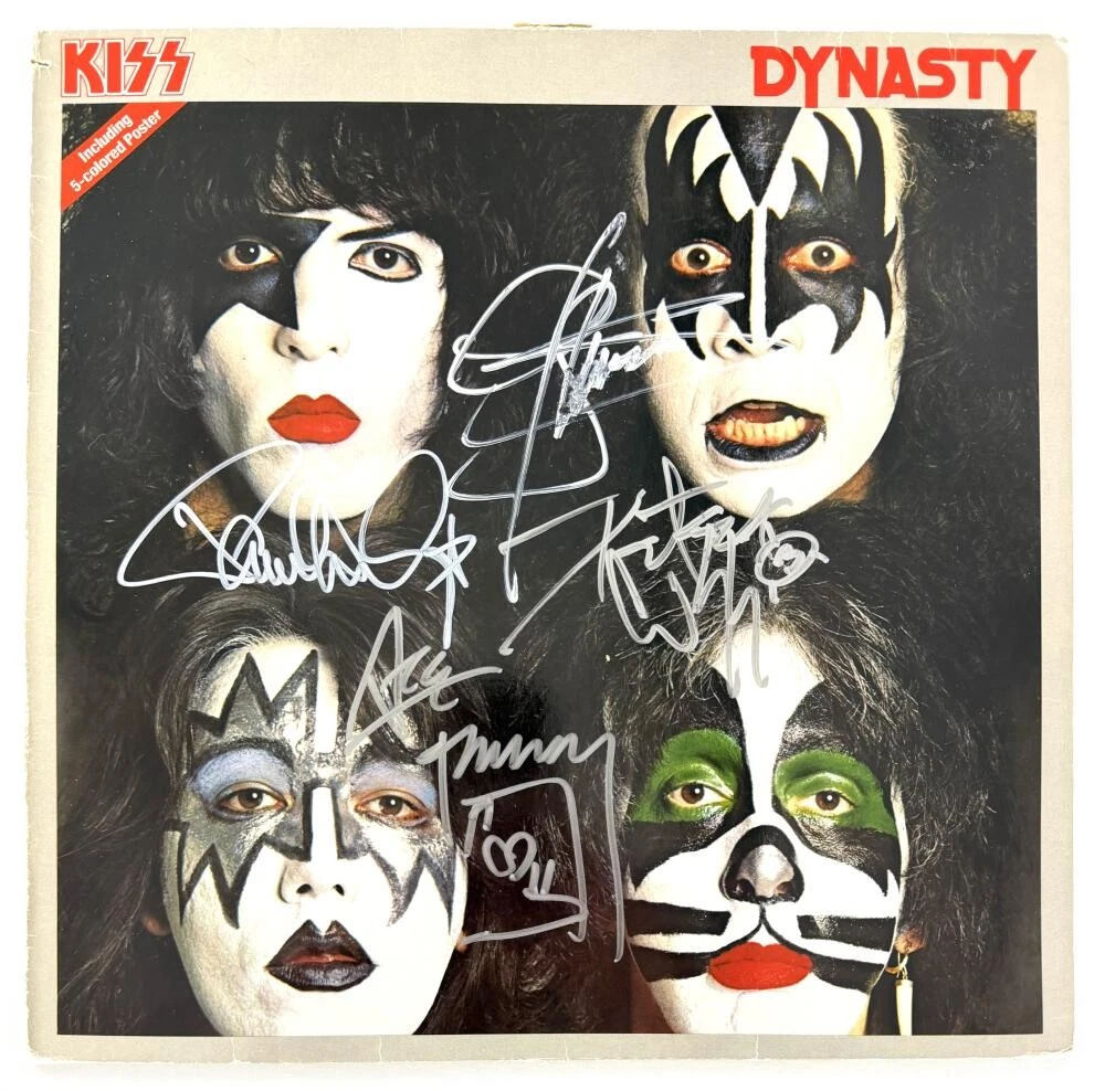Kiss Full Band Signed Autograph Dynasty Album Record Gene Ace Paul Peter JSA COA