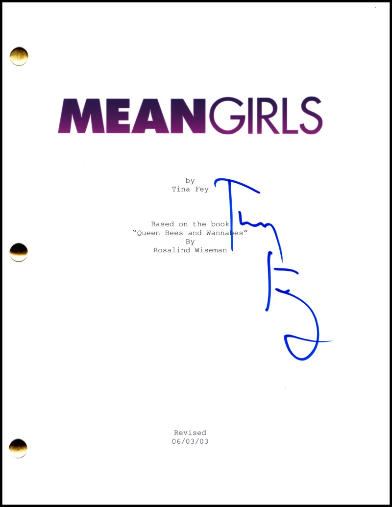 TINA FEY SIGNED AUTOGRAPH MEAN GIRLS FULL MOVIE SCRIPT SCREENPLAY COLLECTIBLE MEMORABILIA