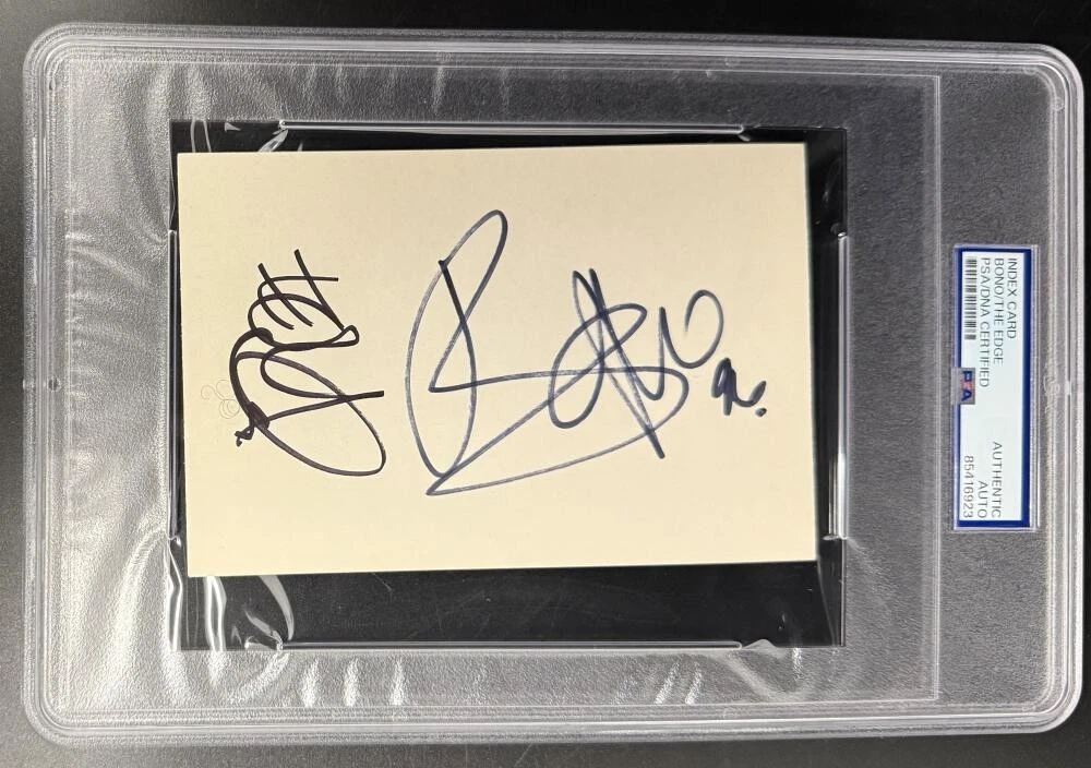 Bono & The Edge U2 Signed Autograph PSA/DNA Slabbed Encapsulated Cut Card COA