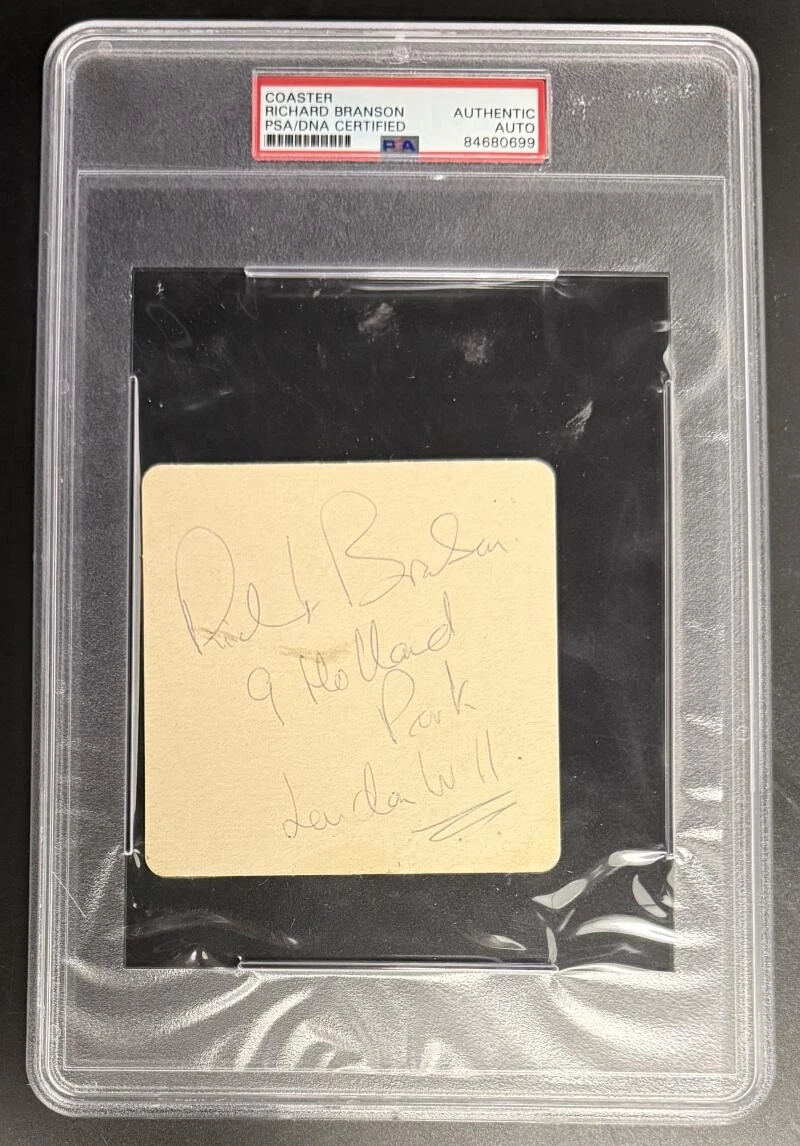 Richard Branson Signed Autograph PSA/DNA Slabbed Coaster w/ Handwritten Note