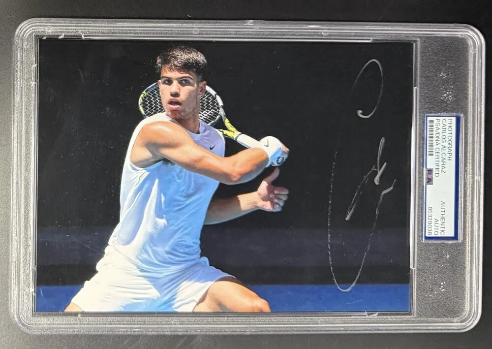 Carlos Alcaraz Signed Autograph PSA/DNA Slabbed Tennis Action Photo Print COA