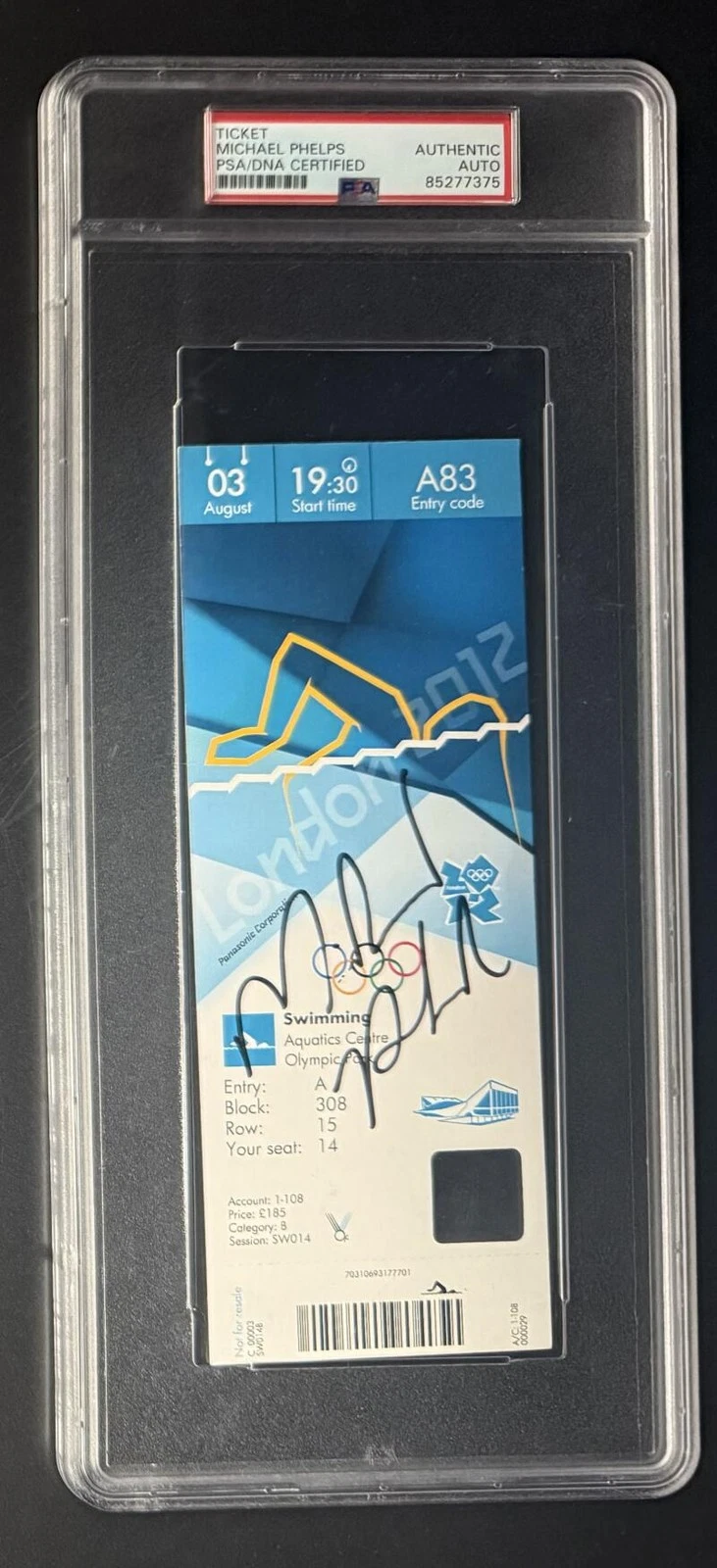 Michael Phelps Signed Autograph PSA/DNA Slabbed 17th Olympic Gold Ticket London