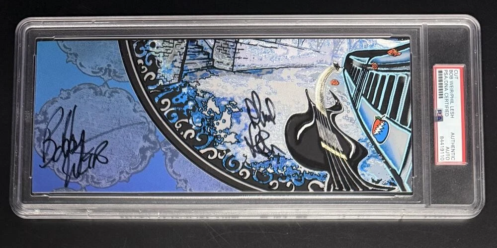 Phil Lesh Bob Weir Signed Autograph Grateful Dead Slabbed PSA/DNA COA Cut Card