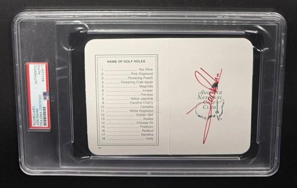 Jon Rahm Masters Scorecard Encapsulated Slabbed Signed Autograph PSA/DNA COA
