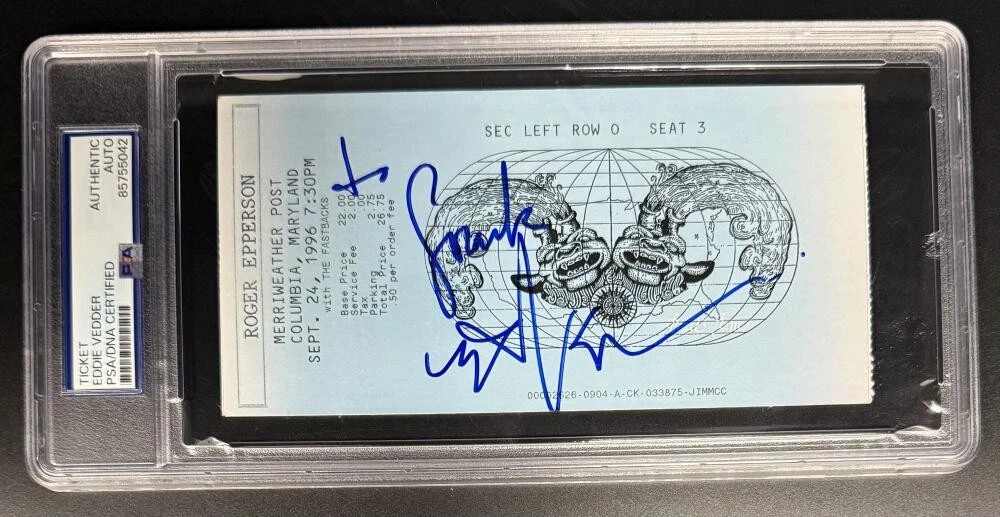 Eddie Vedder Pearl Jam Signed Autograph Slabbed Vintage 1996 Ticket PSA/DNA COA
