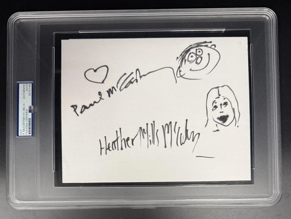 Paul McCartney & Heather Mills Signed Autograph PSA/DNA Original Art Sketch