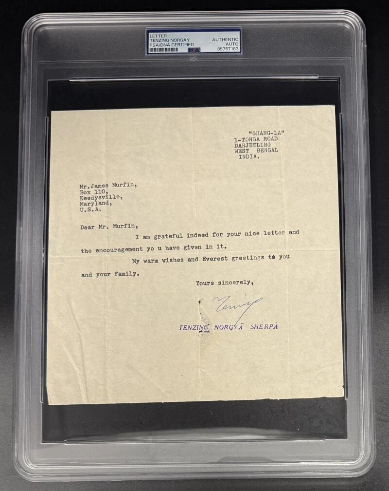 Tenzing Norgay Signed Autograph PSA/DNA Slabbed Letter - Mount Everest Sherpa