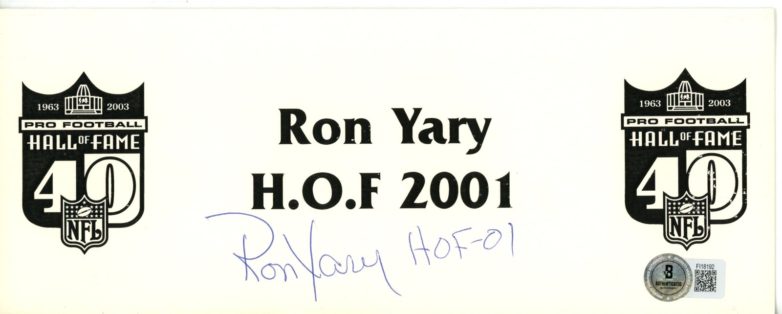 Ron Yary Autographed Minnesota Vikings NFL Hall of Fame Place Card Beckett 56222
