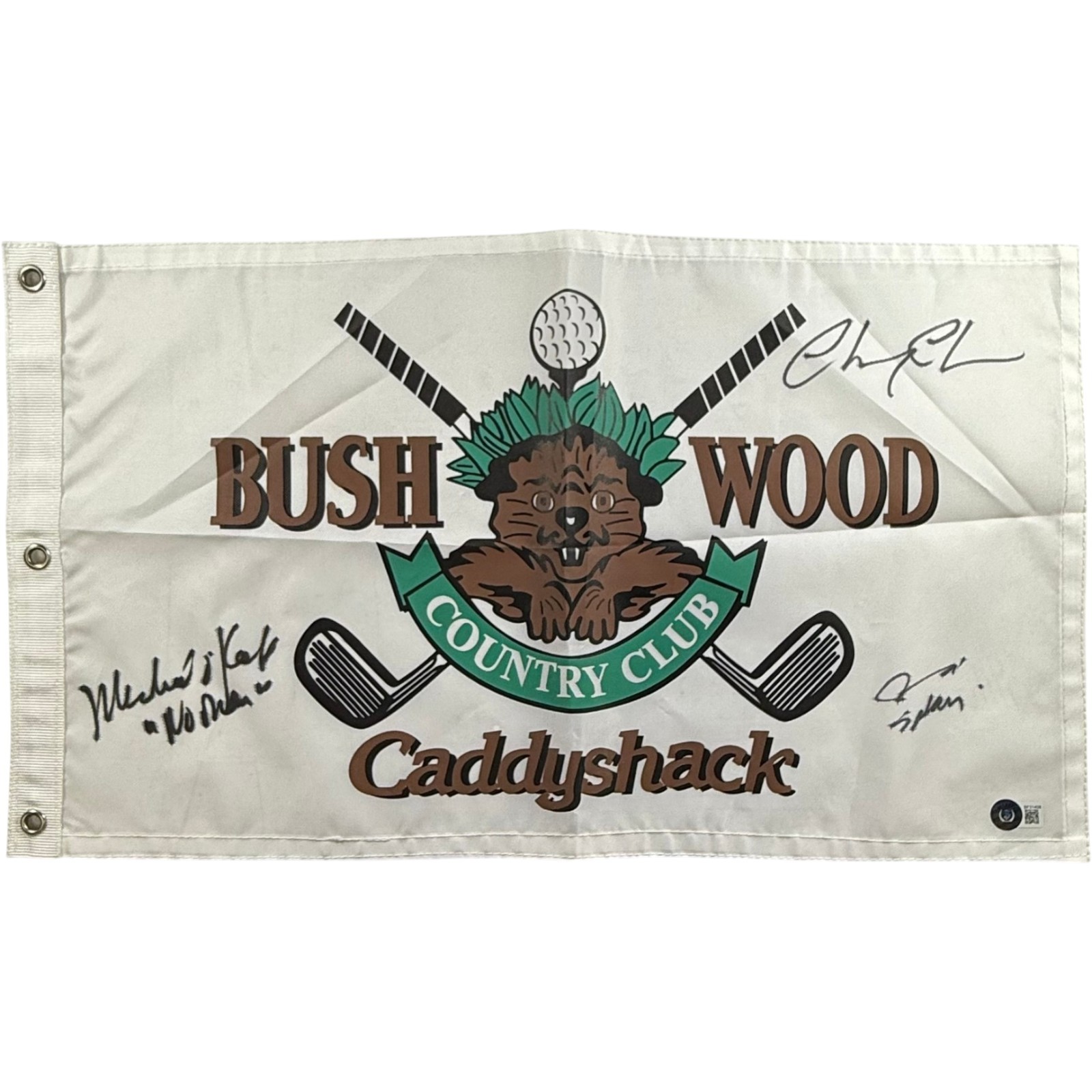 Caddyshack (3) Chase, Morgan & O'Keefe Autographed Bushwood Flag Beckett 56227