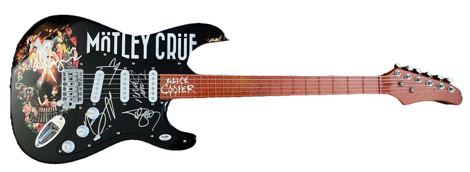 Motley Crue & Alice Cooper Signed Autographed Guitar PSA Certified READ