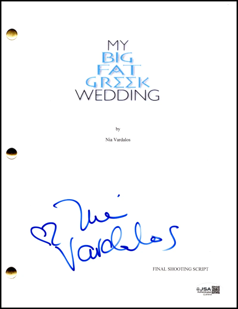 NIA VARDALOS SIGNED AUTOGRAPH MY BIG FAT GREEK WEDDING MOVIE SCRIPT W/ JSA COA COLLECTIBLE MEMORABILIA