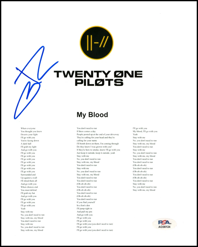 Josh Dun Twenty One Pilots Signed Autograph My Blood Sheet Music w/ PSA COA