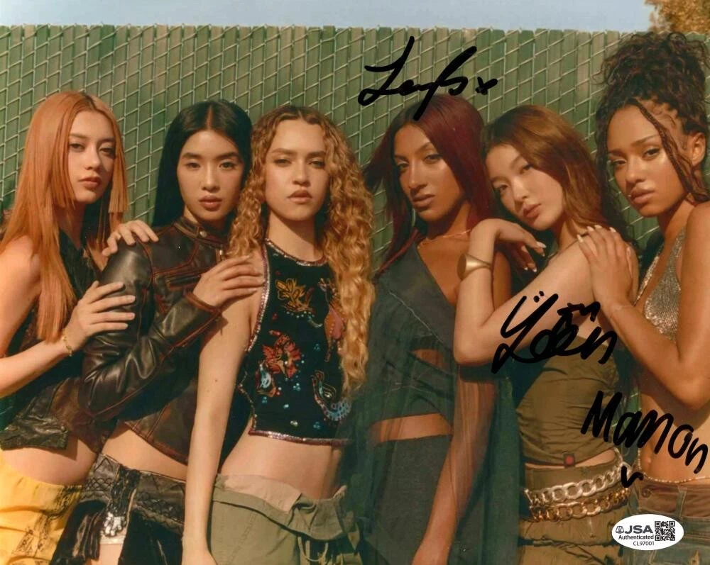 KATSEYE Band x3 Signed Autograph 8x10 Photo - Manon Yoonchae Lara Raj w/ JSA COA
