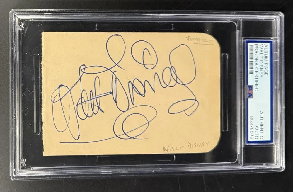 Walt Disney Signed Autograph PSA/DNA COA Slabbed Extremely Rare Full Cut Card