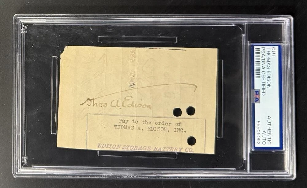 Thomas Edison Signed Autograph PSA/DNA Slabbed Check Cut - Full Umbrella Style