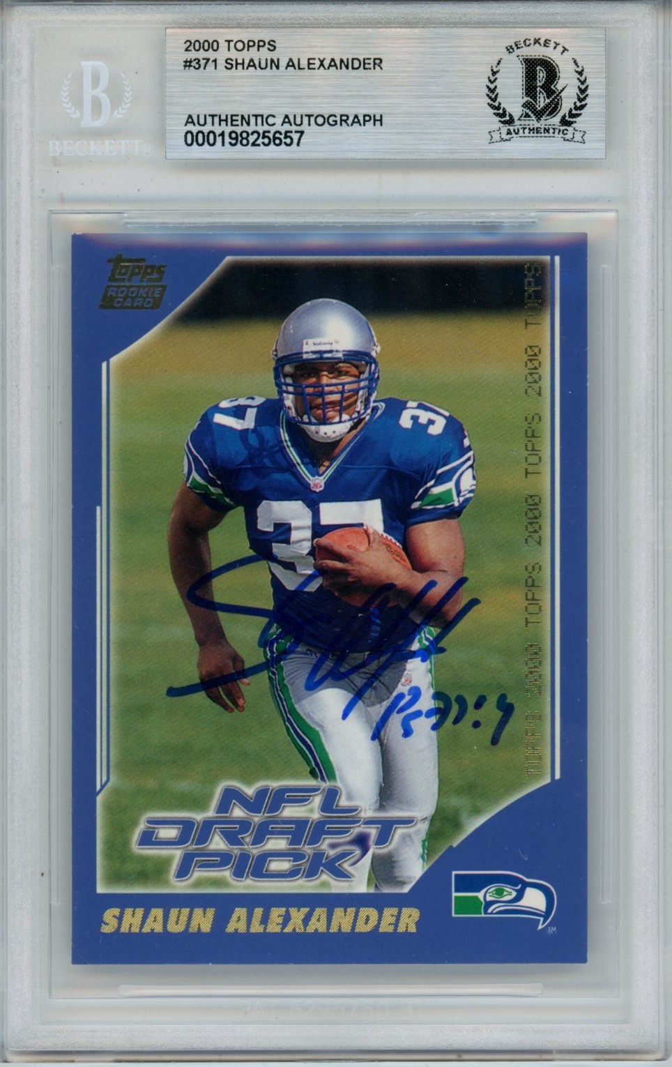 Shaun Alexander Autographed 2000 Topps #371 Trading Card Slab Beckett 57060