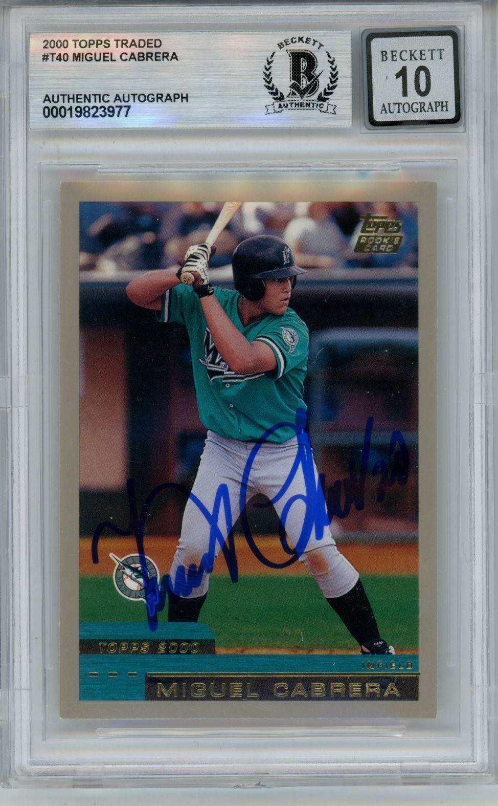 Miguel Cabrera Autographed '00 Topps Traded #T40 10 auto Card Slab Beckett 57066