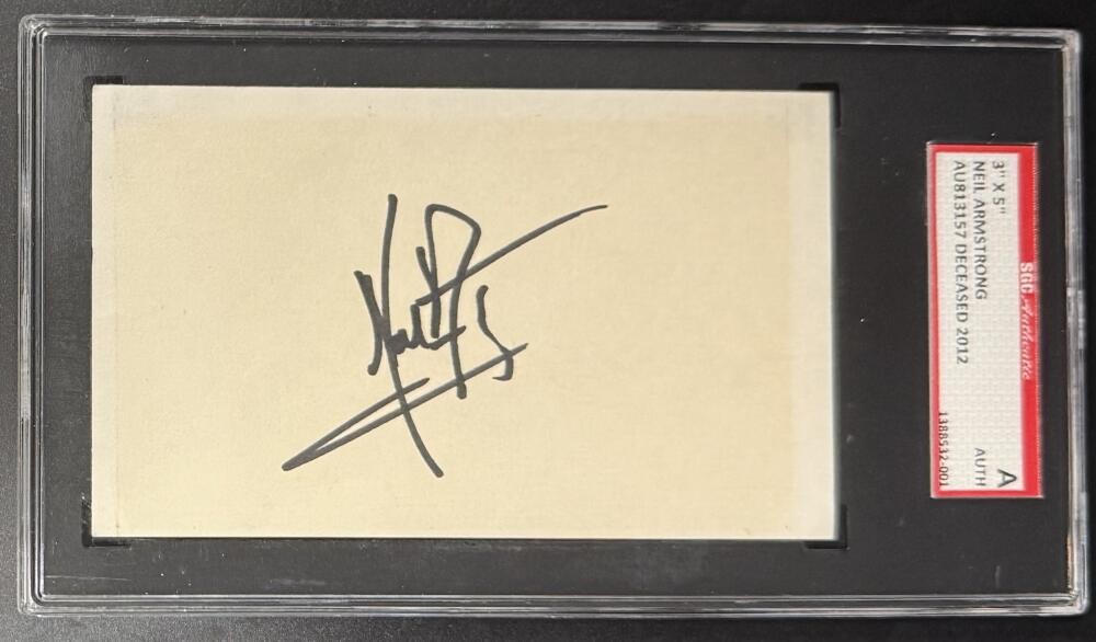 Neil Armstrong Astronaut Signed Autograph JSA Slabbed Encapsulated 3x5 Card COA