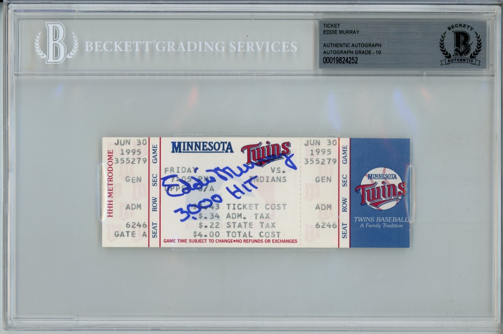 Eddie Murray Signed Baltimore Orioles 1995 3000 Hits 10auto Ticket Beckett 57041