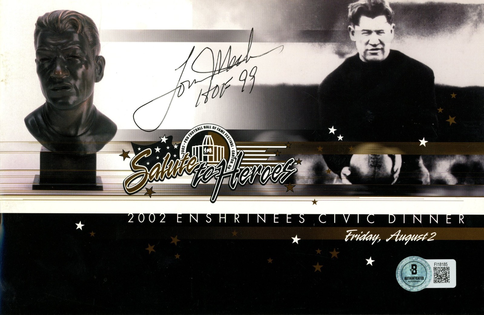 Tom Mack Signed Los Angeles Rams 2002 Enshrinees Dinner Program Beckett 57198