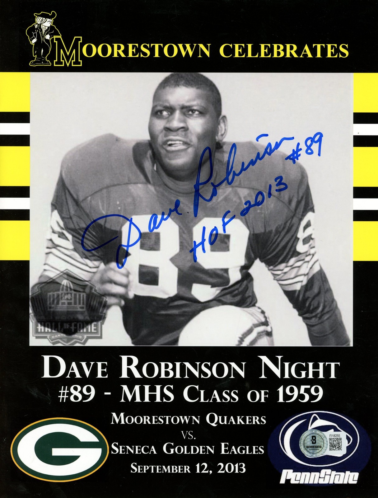 Dave Robinson Signed 2013 Moorestown Dave Robinson Night Program Beckett 57208