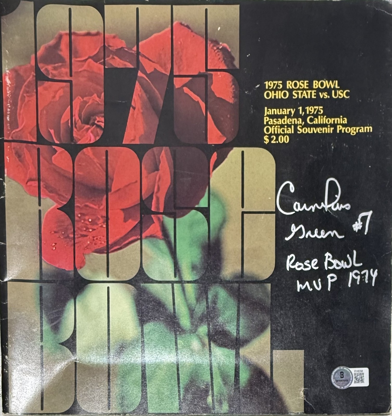 Cornelius Greene Signed Ohio State Buckeyes 1975 Rose Bowl Program MVP BAS 57209