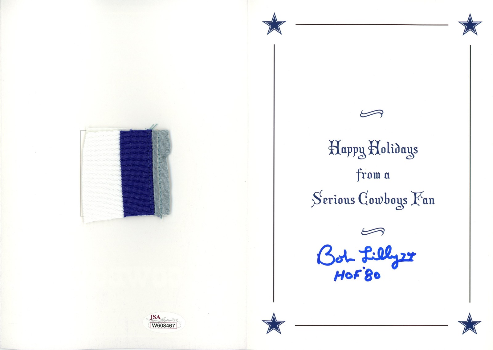 Bob Lilly Autographed/Signed Dallas Cowboys Christmas Card JSA 57235